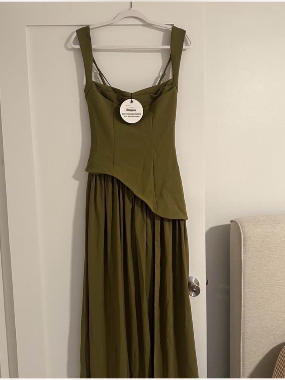 Olive Green Maxi Dress with Structured Bodice (firm on price) - Picture 3 of 6